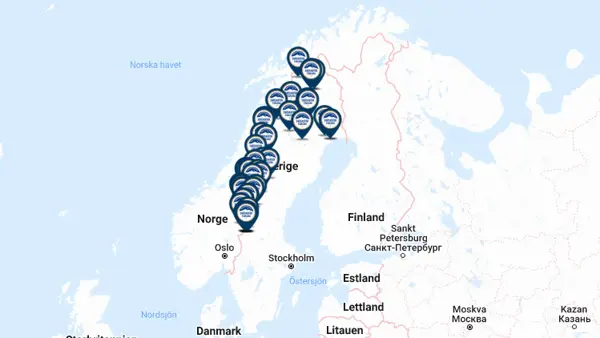 Karta över Sverige med medlemmar i BOHST